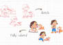 draw kids character design for children book illustration